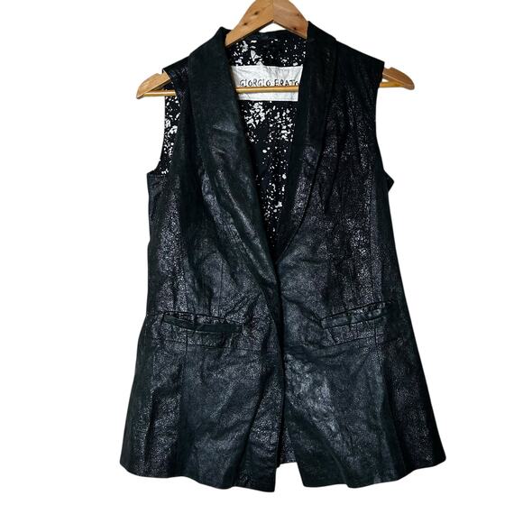 Giorgio Brato Leather Vest Size 42 US 6 Black Moto One Button Lined Natural‎ - Picture 1 of 9